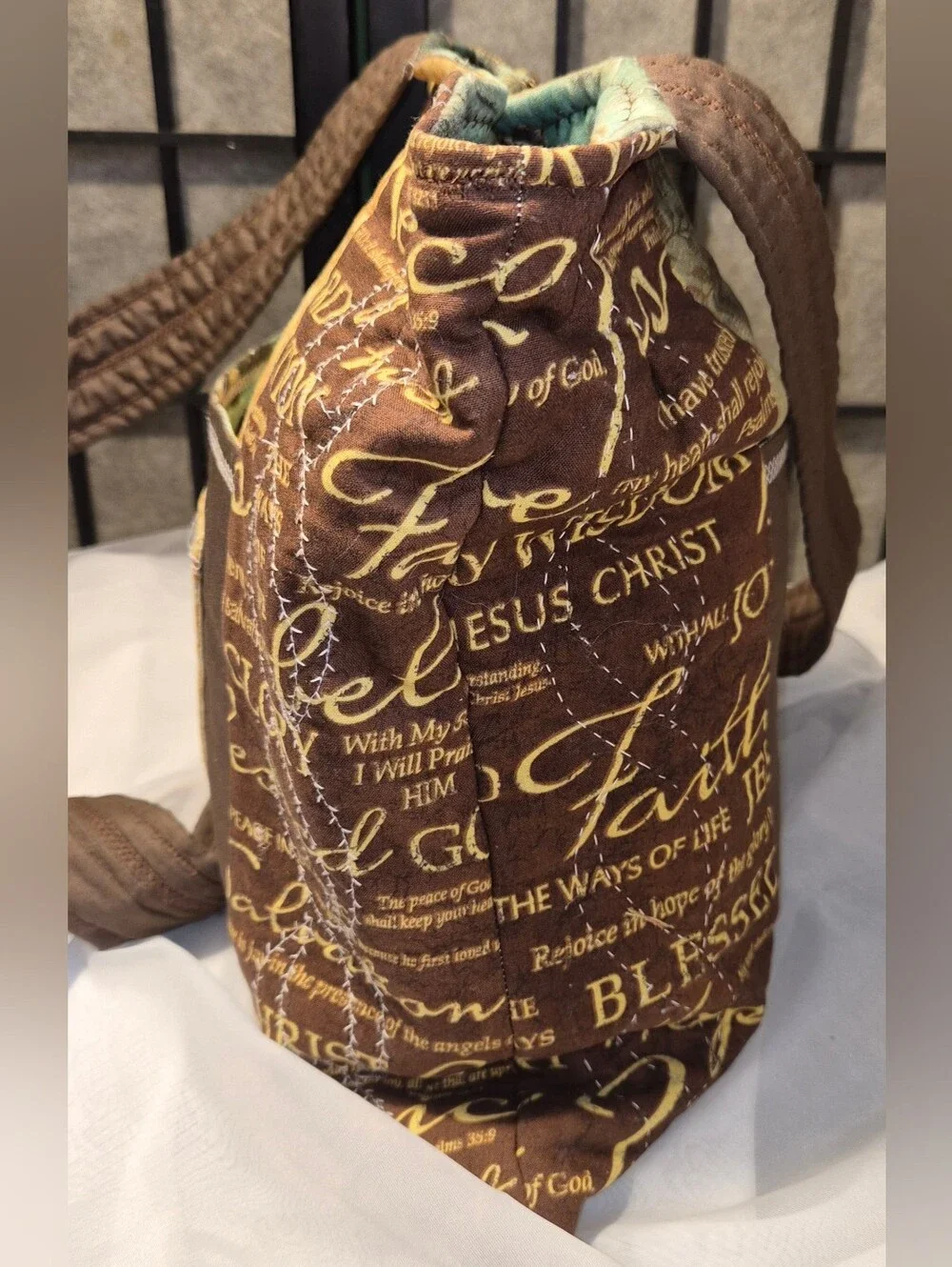 Handmade Quilted Christian Scripture Fabric Hobo